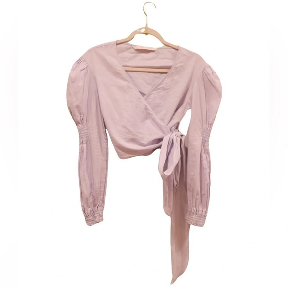 Zara Trafaluc  Collection Sky Blue Wrap Top With Balloon Sleeves - Size XS - Picture 3 of 13